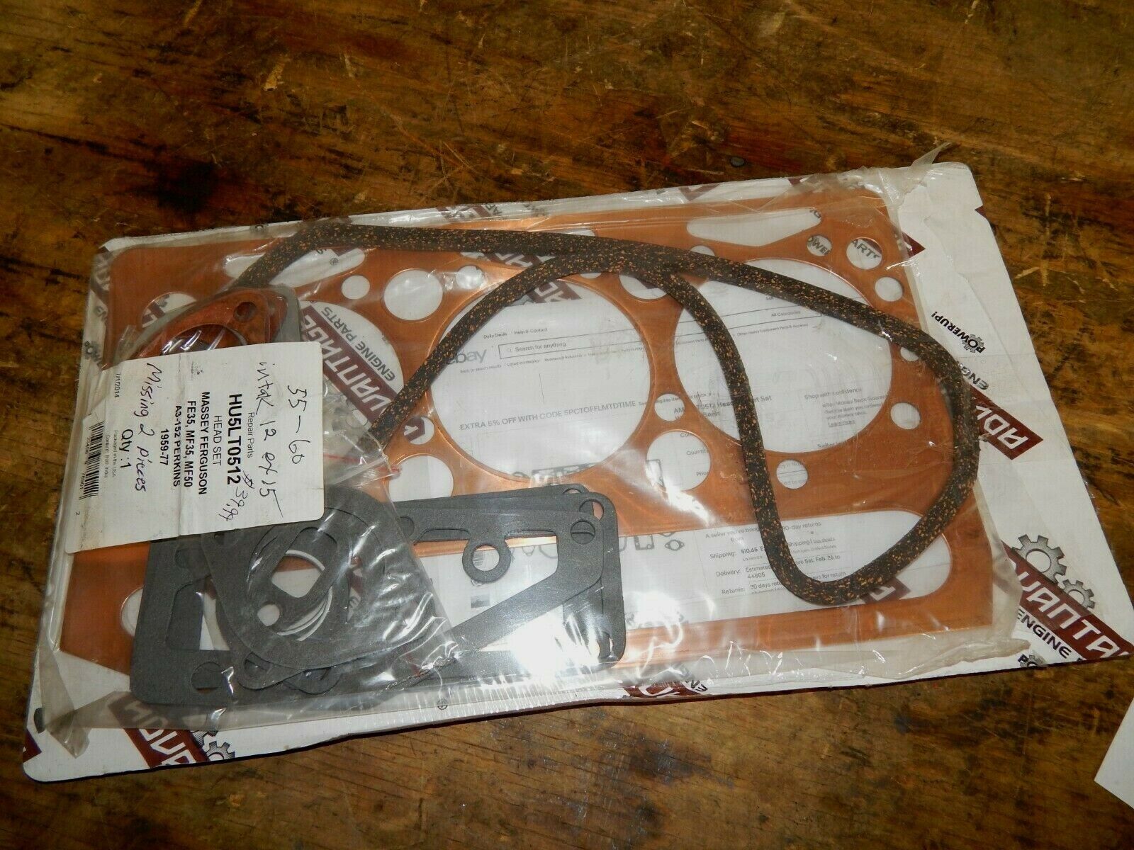Perkins Head Gasket Set HU5LT0512 (MISSING SEALS) Adams Small Engine LLC
