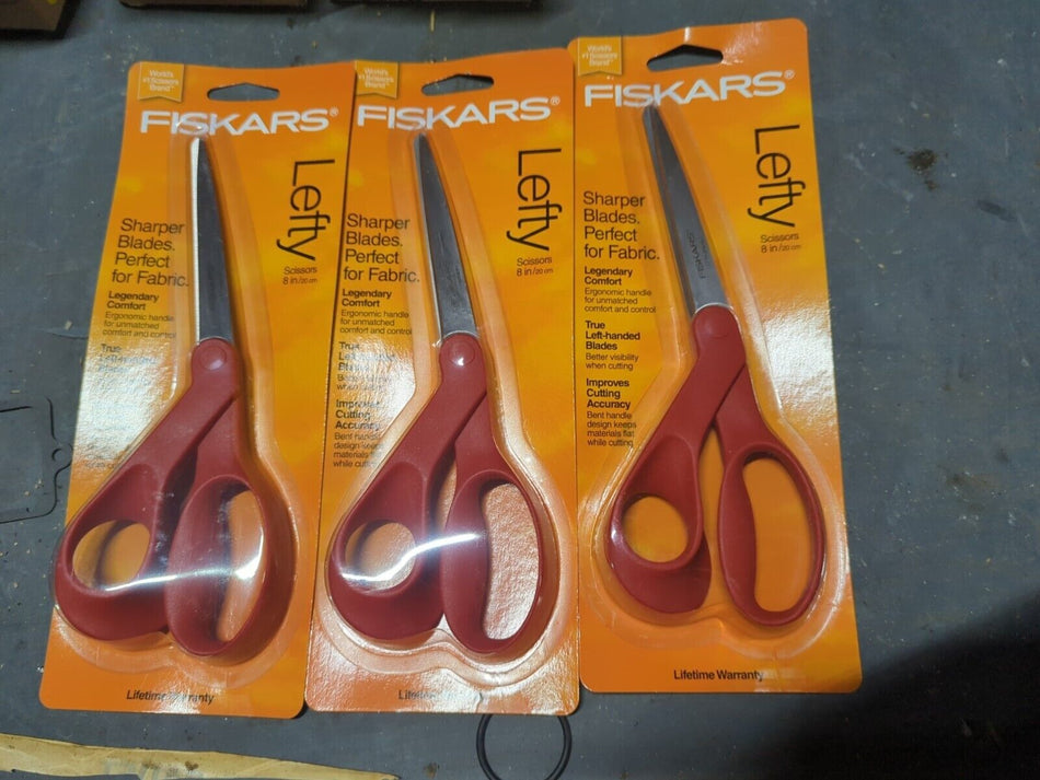 Fiskars Lefty Left-Handed Scissors for Fabric Orange Ergonamic Handle (3 Pair)