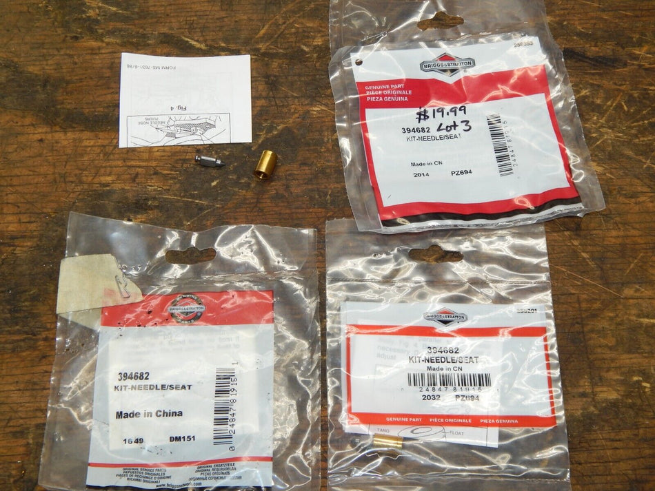 Genuine OEM Briggs & Stratton 394682 Needle/Seat Kit QTY.3