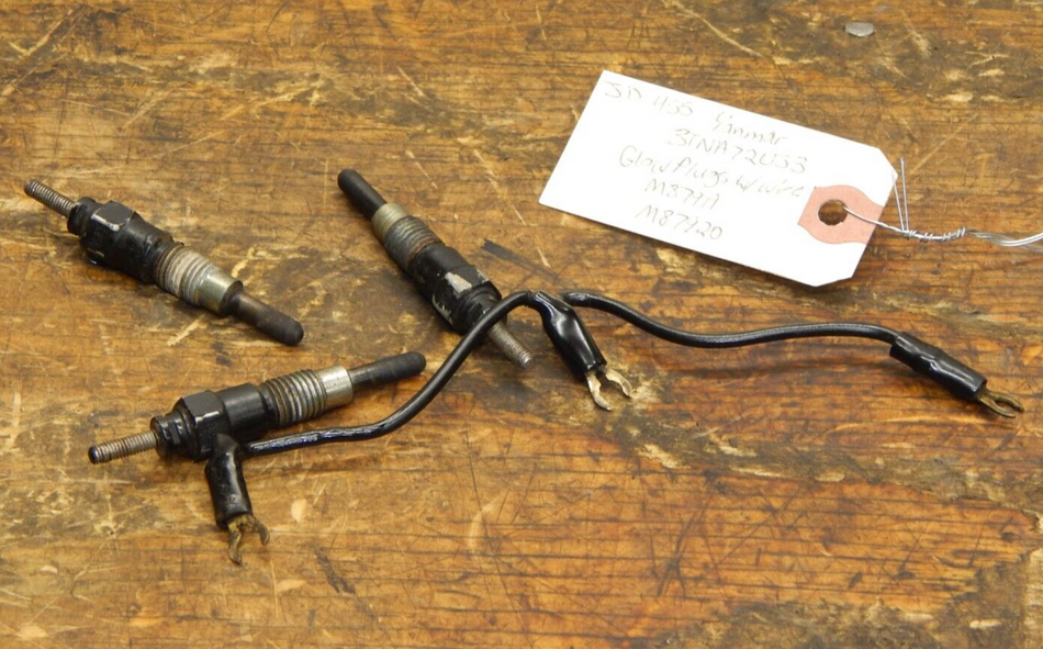 John Deere 455 Yanmar 3TNA72UJ3 Engine Glow Plugs (3) W/ Wiring M87919, M87920