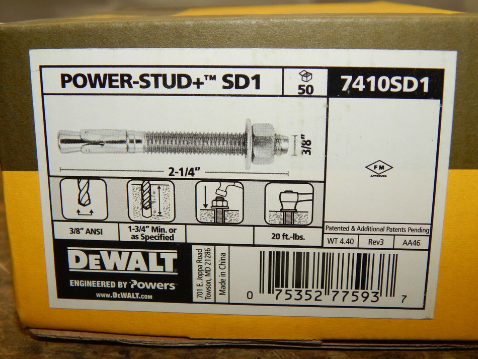 Dewalt Power Stud 2 1/4" x 3/8" 7410SD1 (50 in a box)