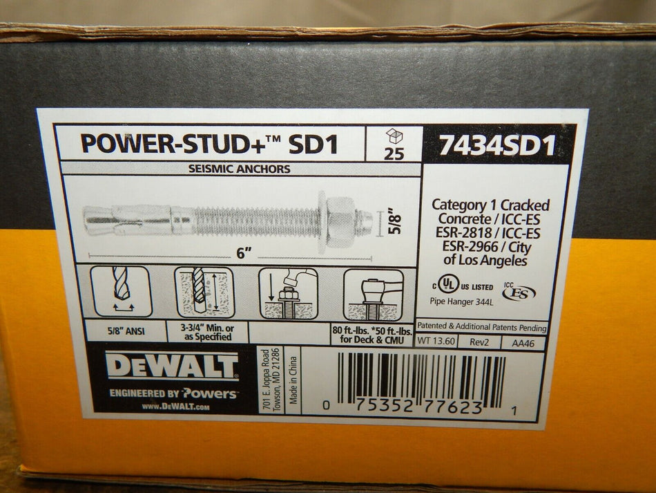 Dewalt Power Stud 6" x 5/8" 7438SD1 (25 in a box)