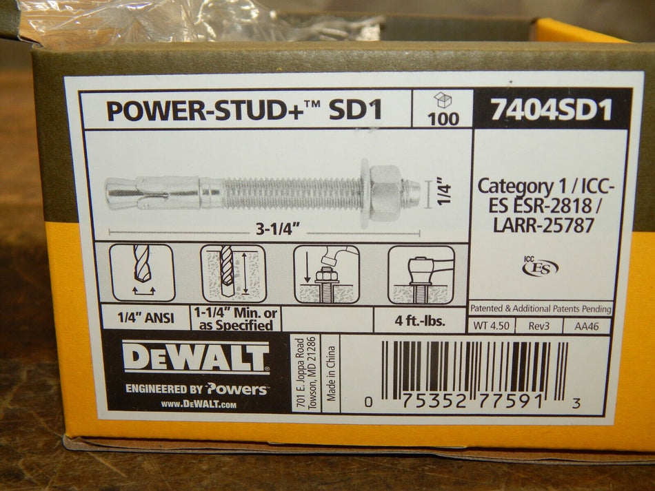 Dewalt Power Stud 3 1/4" x 1/4" 7404SD1 (100 in a box)