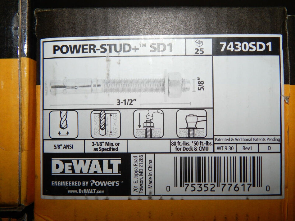 Dewalt Power Stud 3 1/2" x 5/8" 7430SD1 (25 in a box)