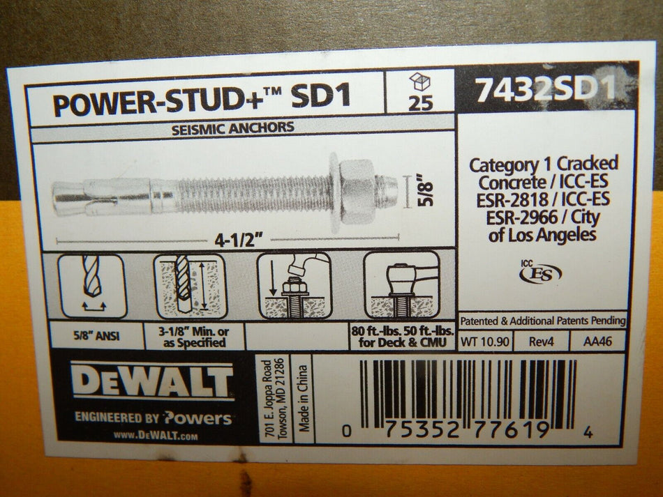 Dewalt Power Stud 4 1/2" x 5/8" 7432SD1 (25 in a box)