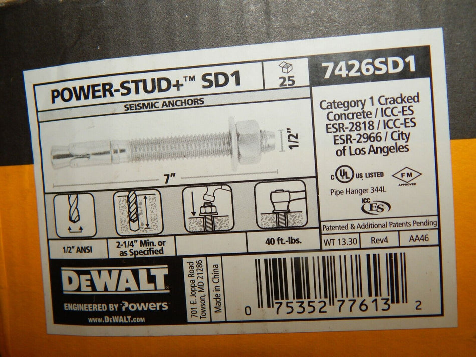 Dewalt Power Stud 7" x 1/2" 7426SD1 (25 in a box)